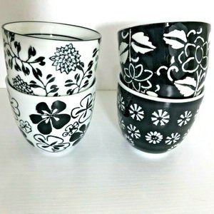 PIER 1 Imports Sake Tea Cups (4) Black White Flora